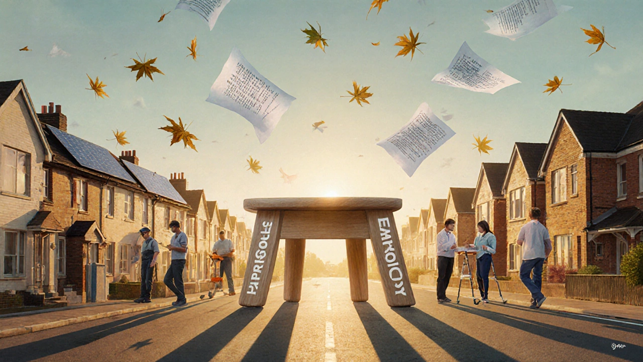 Four-legged stool representing the 4 P's of innovation in a green urban corridor.