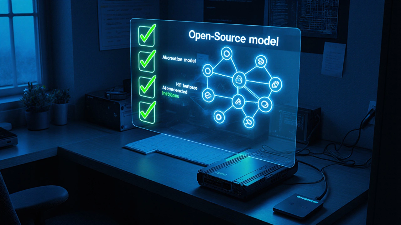 Startup desk with consumer GPU, edge device, and checklist for low‑cost AI options.