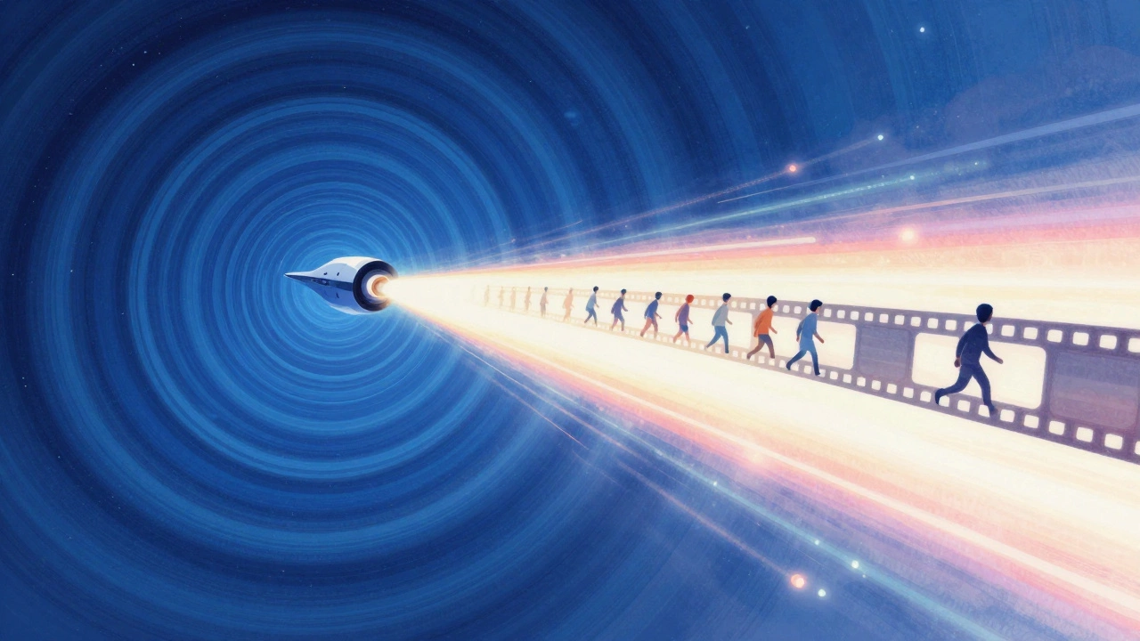 Spaceship accelerating near light speed with time distortion waves