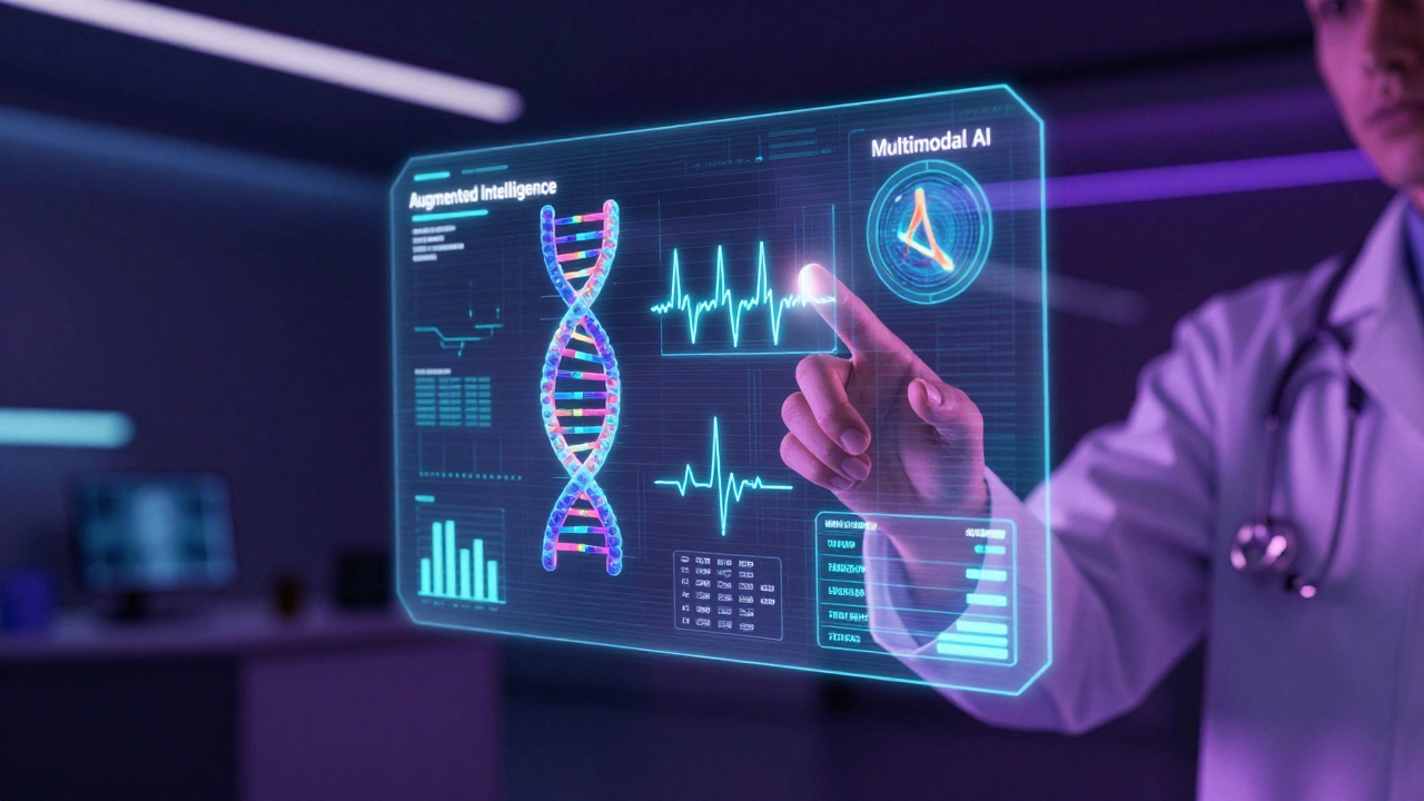 A holographic display combining DNA, EKG data, and medical records for holistic diagnosis