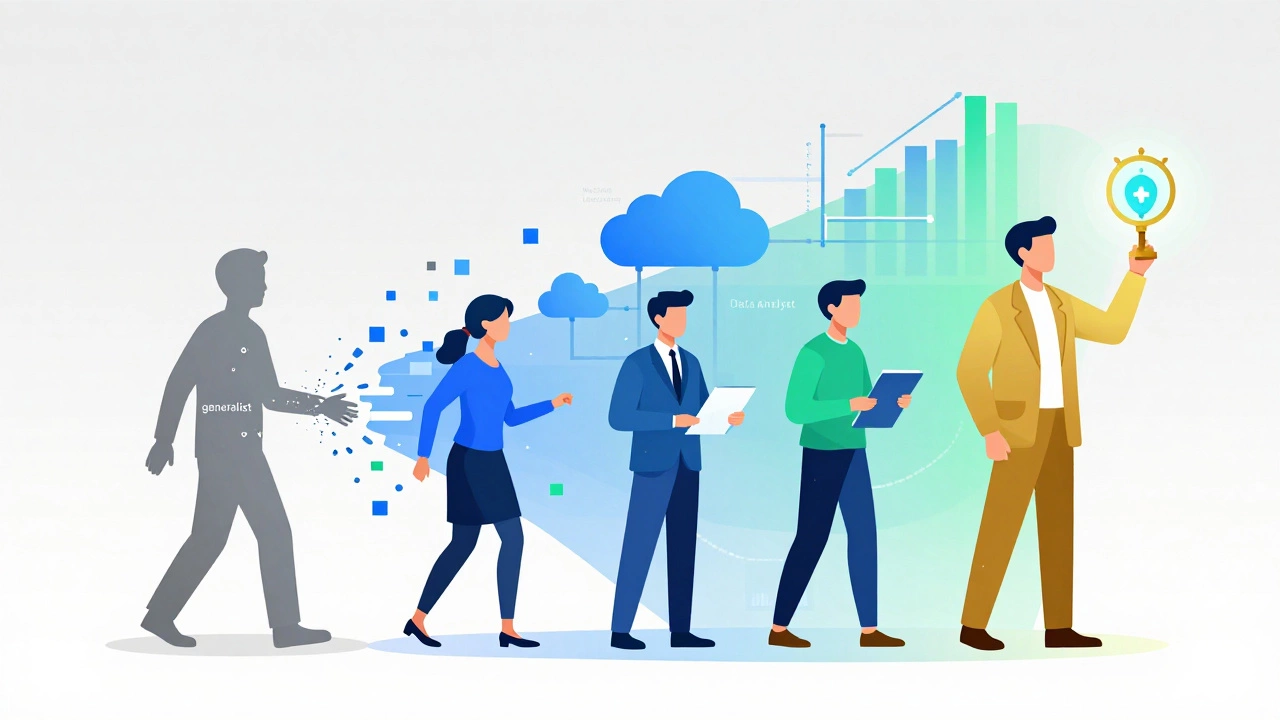 Abstract art showing generalists evolving into specialized data roles