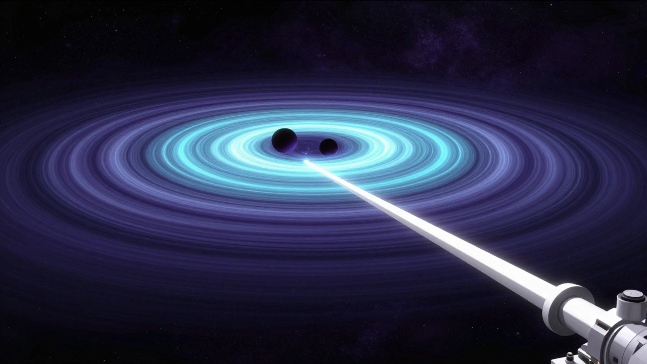 Cosmic visualization of gravitational waves rippling through space near a detector