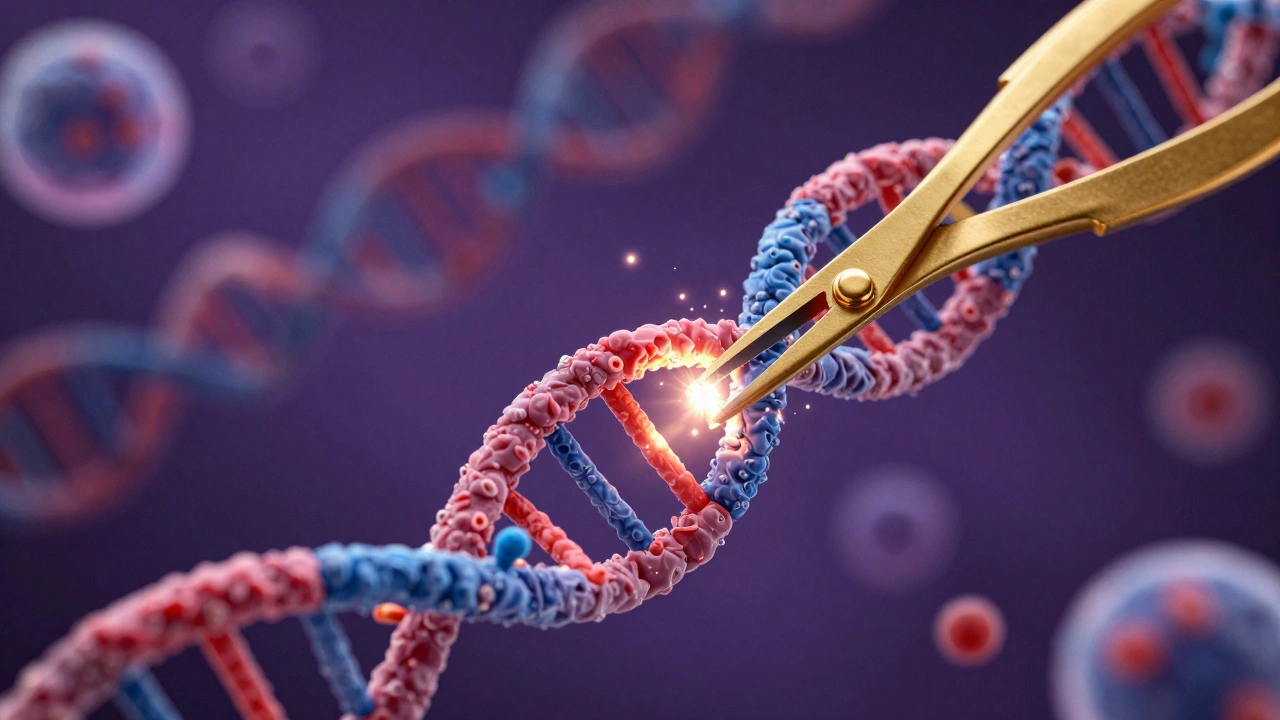 CRISPR molecule editing a DNA strand in macro view