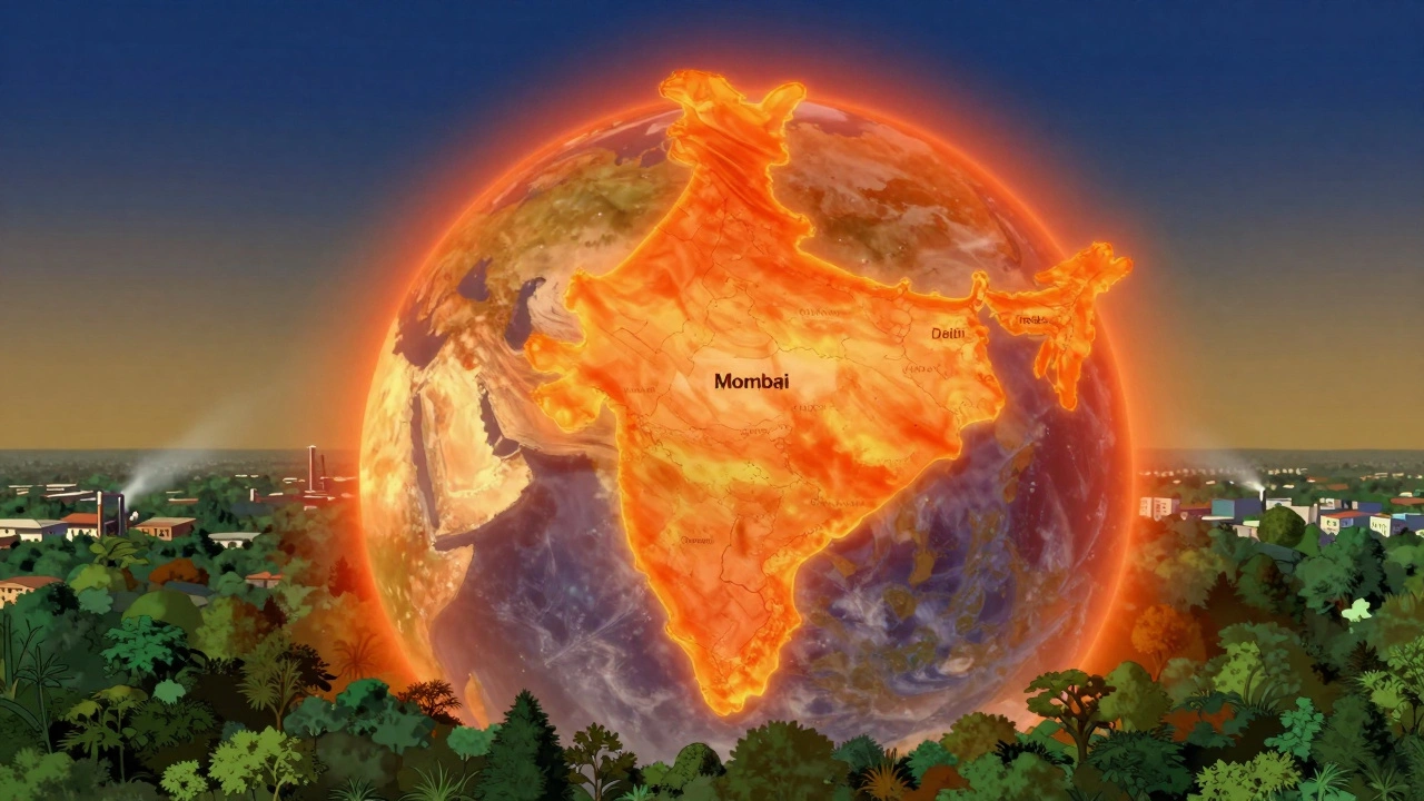 Illustration of heat-trapping greenhouse gases over India