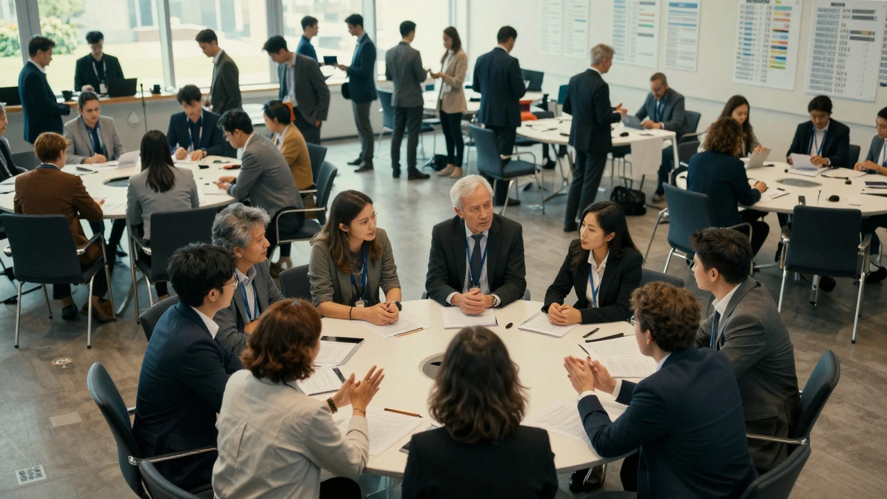 Scientists engaging in both deep discussion and efficient execution in a shared space.