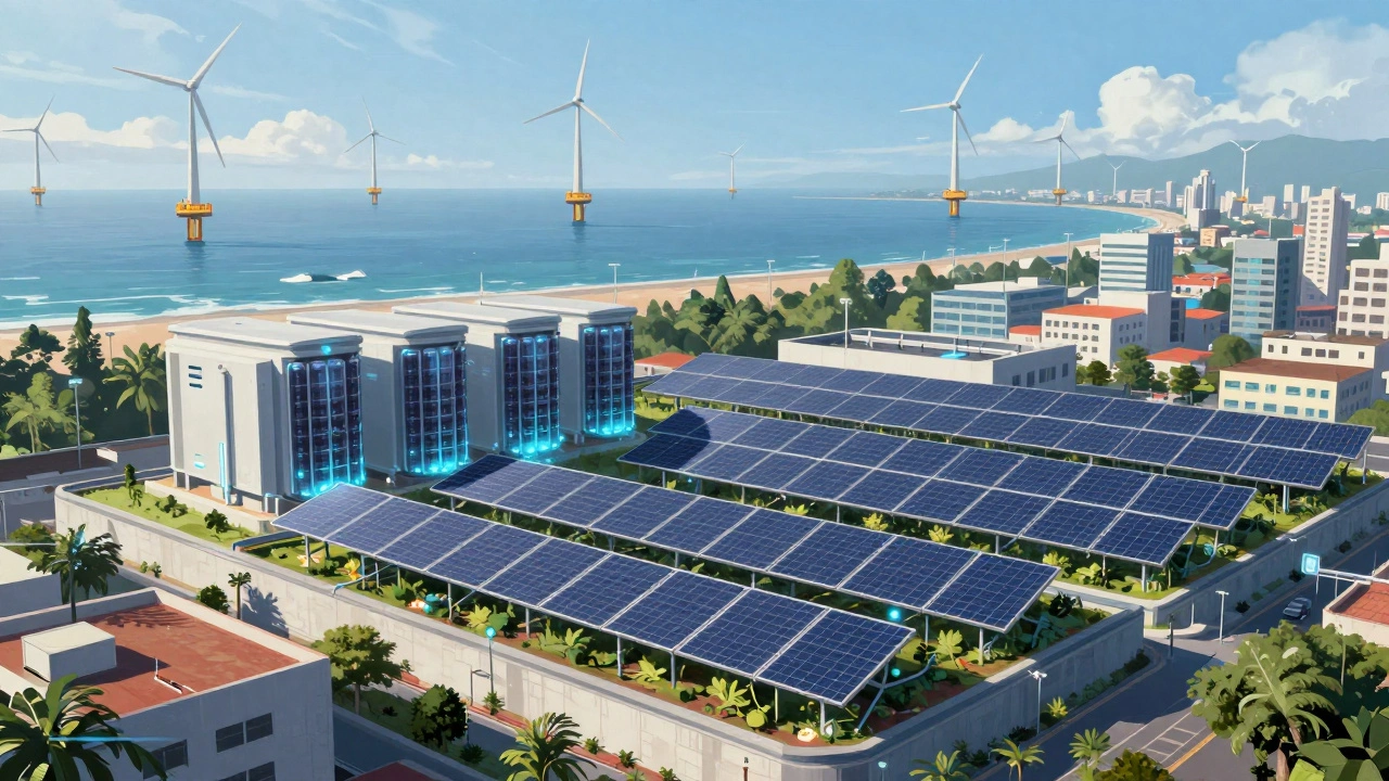 Futuristic hybrid renewable energy grid with offshore wind and solar