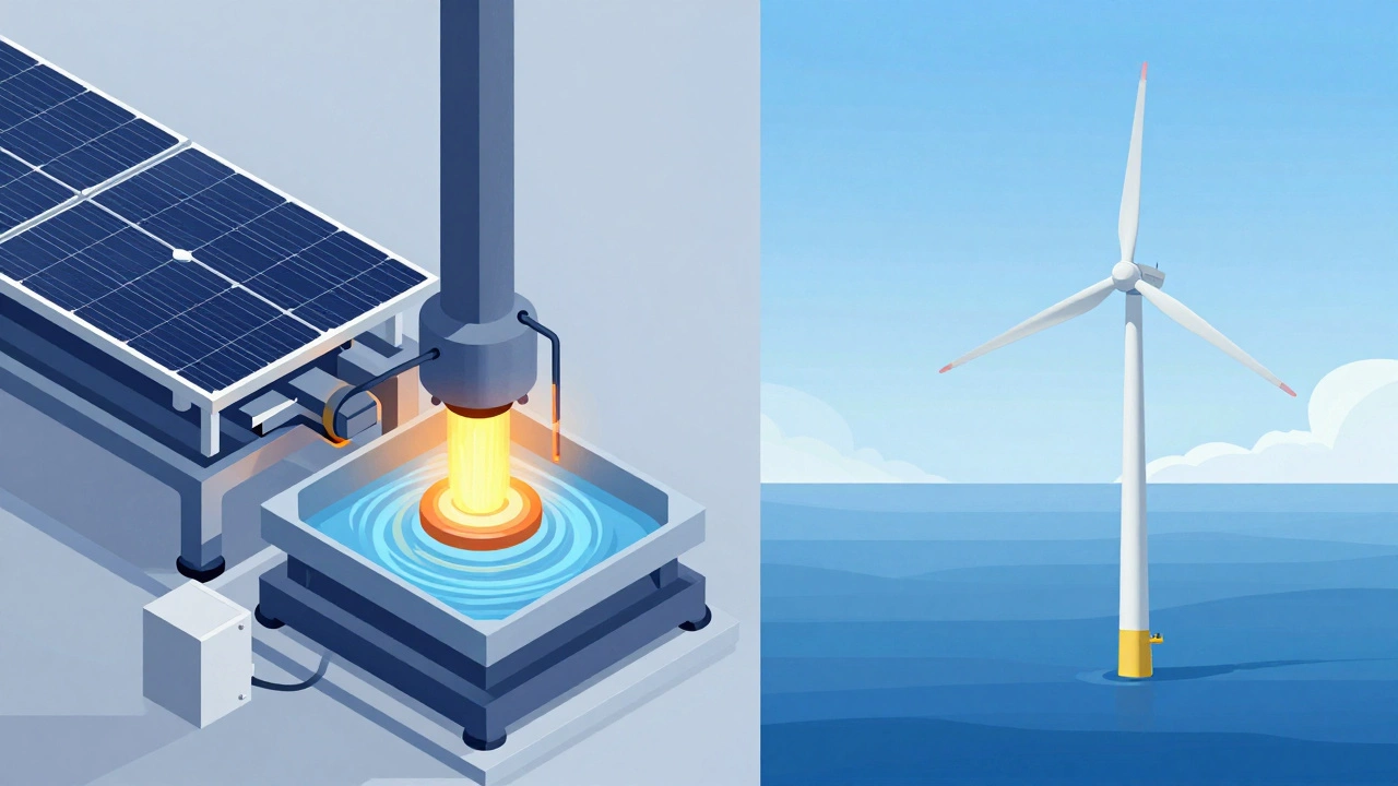 Visual comparison of solar manufacturing vs offshore wind energy