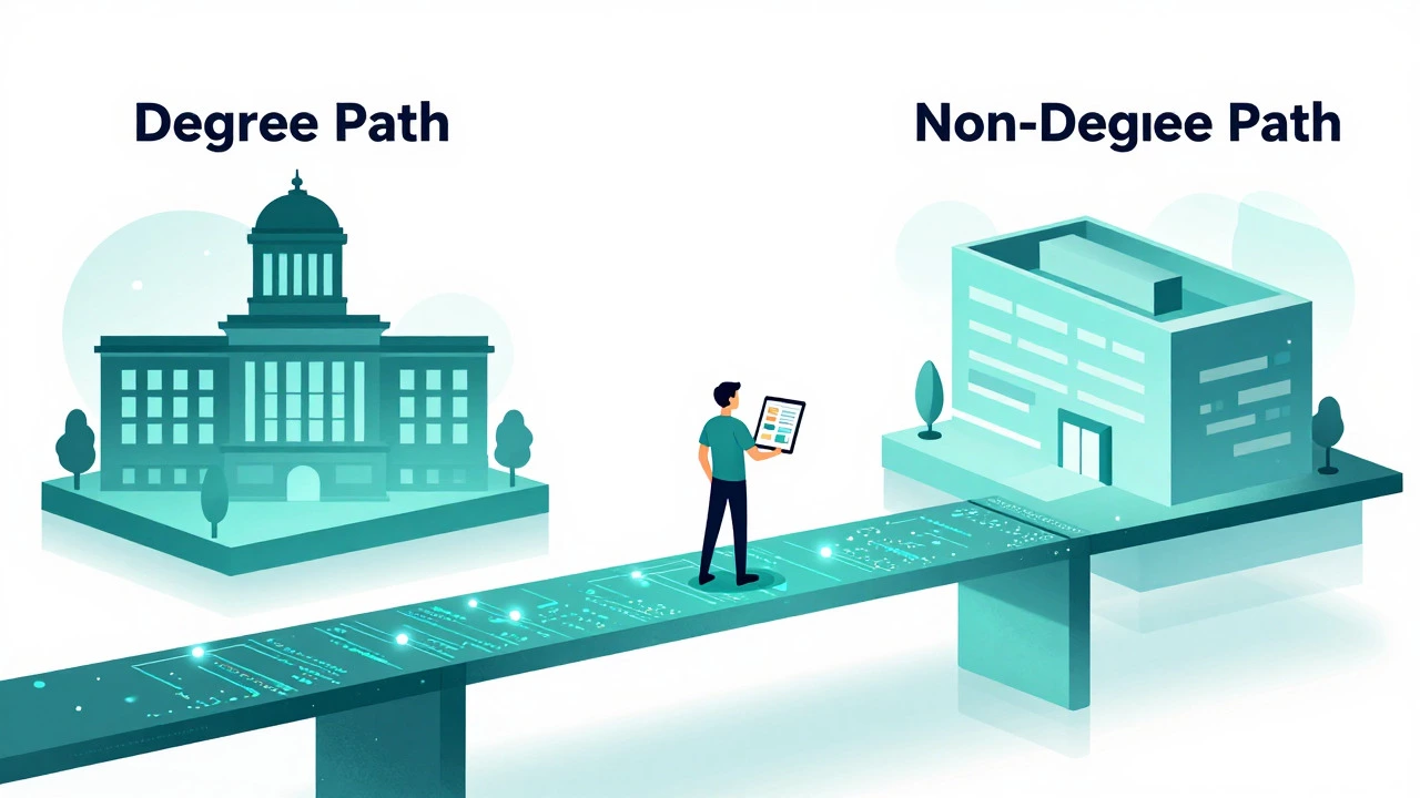 Illustration of a bridge connecting university and startup offices