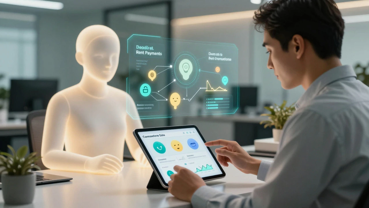 Loan officer reviewing AI-generated credit insights on a tablet
